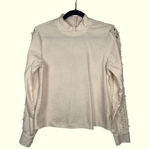 Cotélac‎ Acoté Cream Button Back Blouse Crochet Sleeve Top Size 0 (US4) *STAIN*